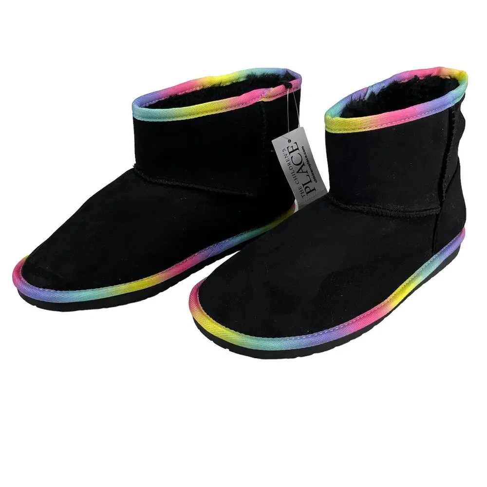 Children's Place Girls Rainbow Low Faux Suede Black Booties 4 New